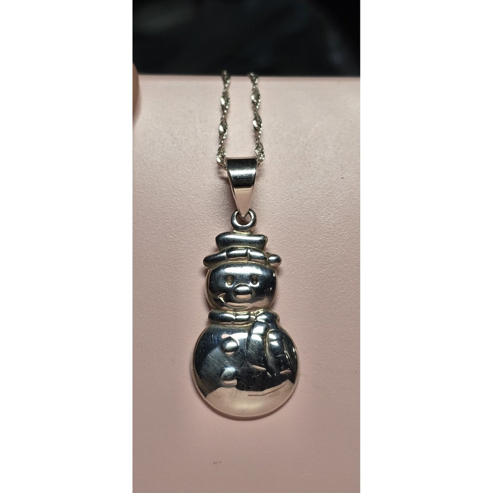 Vintage Snowman Frosty Christmas Charm Pendant‎ SX .925 Sterling Silver Necklace